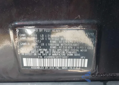 2013 Subaru Outback 3.6R Limited z USA, uszkodzony, nr VIN 4S4BRDSC5D2214887